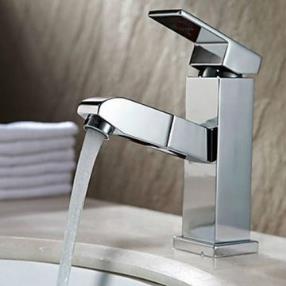 Multi-function Chrome Finish Brass Pull out Spray Bathroom Sink Faucet--Faucetsmall.com