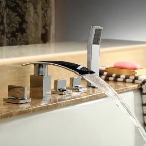 Contemporary Waterfall Tub Faucet with Hand Shower  At FaucetsDeal.com