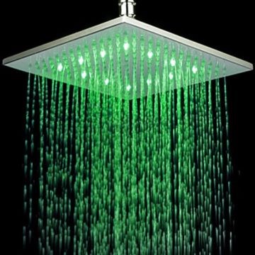 Chrome Finish Rectangular Temperature-controlled 3 Colors LED Shower Head--Faucetsmall.com
