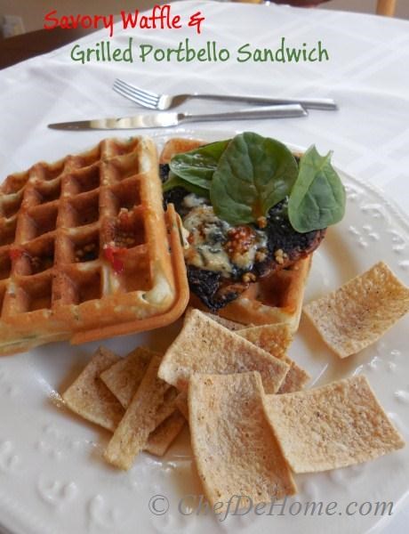 Savory Waffle and Grilled Portbello Sandwich -Everyone loves waffle for breakfast but my family also loves to enjoy waffles for lunch. 