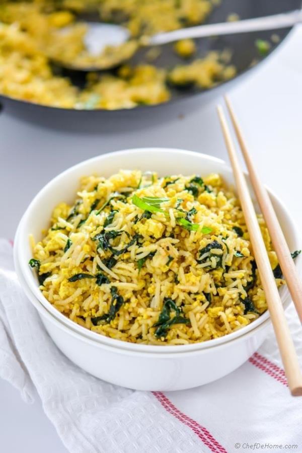 Vegan Tofu Scramble Kale Fried Rice Recipe - ChefDeHome.com