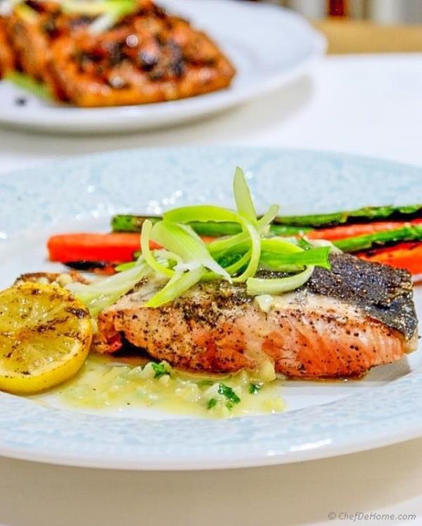 Grilled Salmon with Lemon-Butter Sauce Recipe - ChefDeHome.com