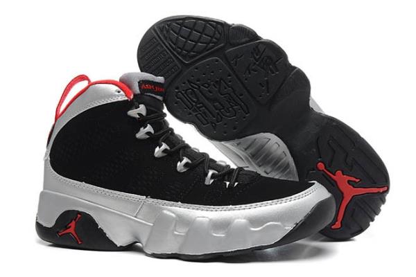  Air Jordan 9 Johnny Kilroy Womens Shoes in Black Silver and Gy