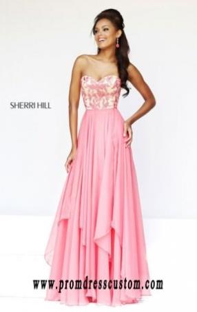 Sherri Hill 1924 Coral Cheap Sweetheart-Neck Layered Lace Long Prom Dresses