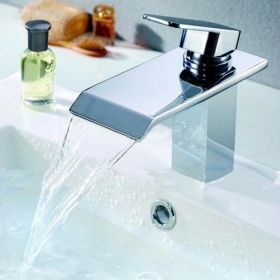 Chrome Finish Single Handle Waterfall Bathroom Sink Faucet--Faucetsuperseal.com