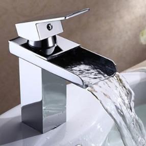 Modern Chrome Finish Single Handle Waterfall Bathroom Sink Faucet--Faucetsmall.com