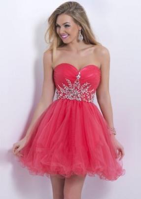 Blush 9860 Tightly Pleated Red Jeweled Ruffled Party Dress - www.darlingpromgown.com