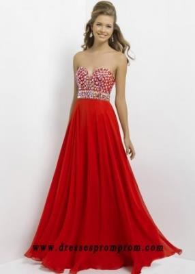 Red Strapless Big Rhinestone Top Floor Length Chiffon Perfect Prom Dress