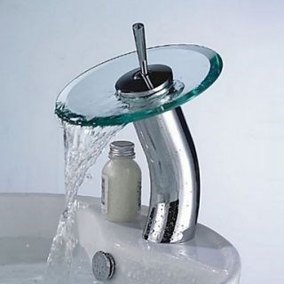 Stylish Glass Vessel Waterfall Faucet - Silver  Translucent Green--Faucetsdeal.com