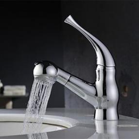 Contemporary Pullout Spray Brass Chrome Deck Mounted Kitchen Faucet--Faucetsdeal.com