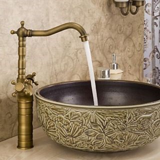 Antique Brass Dual Handles Basin Mixer Tap Rotatable Bathroom Sink Faucet--Faucetsdeal.com