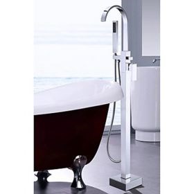 Modern Single Handle Solid Brass Floor Standing Tub Shower Faucet with Hand Shower--FaucetSuperDeal.com