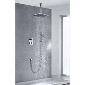 Chrome Finish Contemporary Thermostatic LED Digital Display 12 inch Square Showerhead and Handshower--FaucetSuperDeal.com