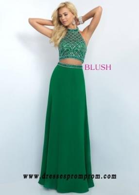 Simple Blush Prom 11074 Divine Beaded Halter Style Evening Gown