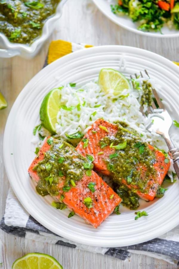 Baked Salmon with Salsa Verde Recipe - ChefDeHome.com