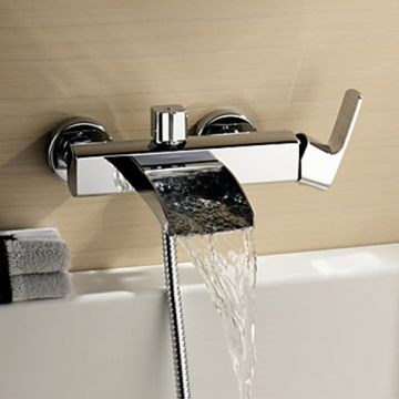 Chrome Finish Single Handle Wall Mount Waterfall Bathtub Faucet (Hand Shower not included)--Faucetsmall.com