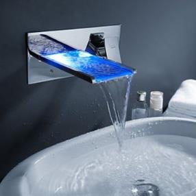 Color Changing LED Waterfall Bathroom Faucet - Wall Mount--Faucetsmall.com