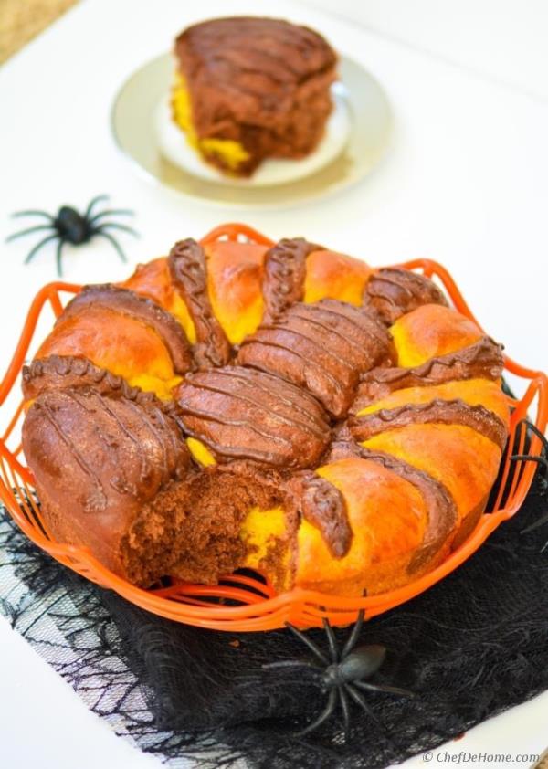 Spiced Pumpkin-Chocolate Pull-apart Spider Brioche Bread Recipe - ChefDeHome.com