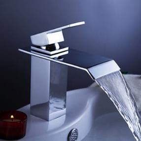 Chrome Finish Contemporary Brass Waterfall Bathroom Sink Faucet--Faucetsmall.com