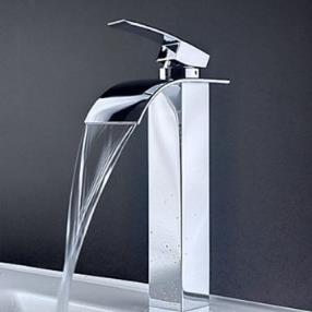 Contemporary Brass Waterfall Bathroom Sink Faucet (Tall)--Faucetsmall.com