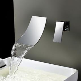 Chrome Finish Waterfall Widespread Contemporary Bathroom Sink Faucet