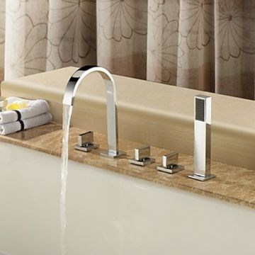 Contemporary Brass Tub Faucet with Hand Shower - Chrome Finish--Faucetsmall.com
