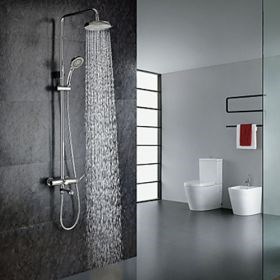 Chrome Finish Contemporary Shower Faucet with Handheld and 8 inch Showerhead--Faucetsuperseal.com