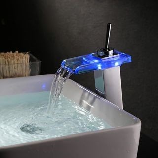 Contemporary Single Handle Centerset LED Waterfall Ceramic Valve Oil-rubbed Bronze Bathroom Sink Faucet--Faucetsdeal.com