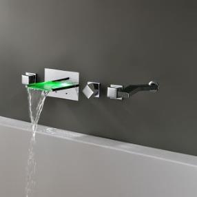 Wall Mount Chrome Finish Color Changing LED Waterfall Tub Faucet--Faucetsdeal.com
