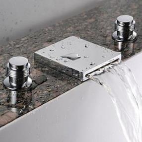 Waterfall Bathroom Sink Faucet (Widespread) - Chrome Finish--faucetsdeal.com