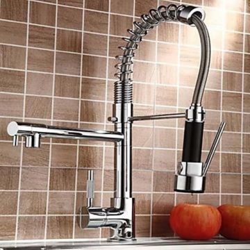 Contemporary Chrome Finish Single Handle Pull-out Kitchen Faucet--Faucetsmall.com