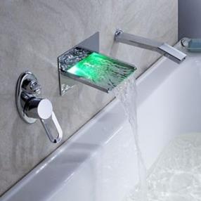 LED Waterfall Tub Faucet with Pull-out Hand Shower (Wall Mount)--FaucetSuperDeal.com