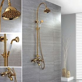 Ti-PVD Finish Wall Mount Contemporary Brass Shower Faucets--Faucetsuperseal.com