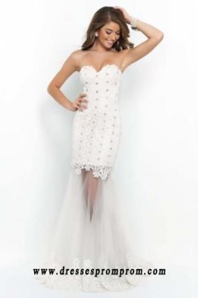 Off White floral lace strapless evening dresses By Blush 9901