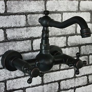 Vintage Style Oil-rubbed Bronze Finish Double Handles Kitchen Faucets--Faucetsmall.com