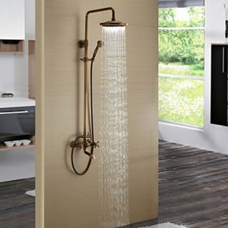 Antique Brass Tub Shower Faucet with 8 inch Shower Head and Hand Shower--FaucetSuperDeal.com