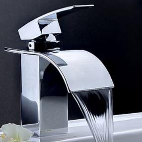 Contemporary Waterfall Bathroom Sink Faucet - Chrome Finish--Faucetsmall.com