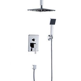 Contemporary Chrome Finish Shower Faucet with 20 CM Shower Head and Hand Shower--FaucetSuperDeal.com