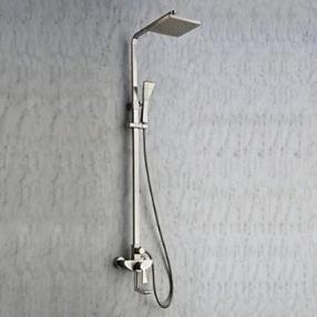 Nickel Brushed Finish Contemporary Wall Mounted Shower Faucet with 8 inch Rainshower--Faucetsmall.com