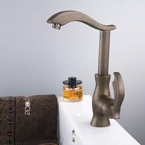 Antique Brass Finish Single Handle Centerset Bathroom Sink Faucet(Tall)--Faucetsdeal.com