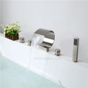 Three Handles Nickel Brushed Modern Style Waterfall Tub Faucet--Faucetsmall.com