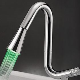 Chrome Finish Contemporary Multi-Color LED Kitchen Faucet--FaucetSuperDeal.com