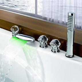 Contemporary Chrome Brass LED Waterfall Sidespray Bathtub Faucet--Faucetsmall.com