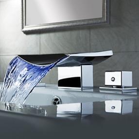Color Changing LED Waterfall Widespread Bathroom Sink Faucet (Chrome Finish)-- FaucetSuperDeal.com
