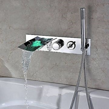 Chrome Finish - Color Changing Wall Mount Tub Faucet With Hand Shower--Faucetsmall.com