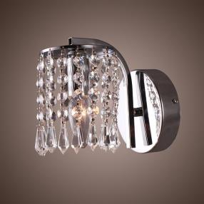Modern Wall Bracket Light with Crystal Pendants in Polished Chrome