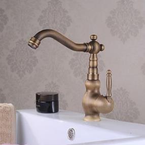 Single Handle Centerset Traditional Antique Brass Bathroom Sink Faucets--Faucetsdeal.com
