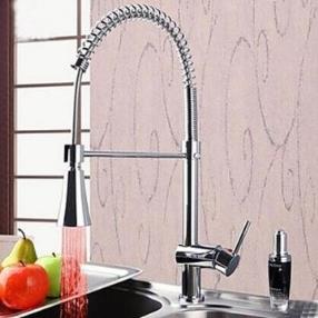 Contemporary LED Pullout Spray Brass Chrome Kitchen Faucet--Faucetsmall.com