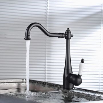 Traditional Black Oil Rubbed Bronze Ceramic Lever Kitchen Sink Faucet--Faucetsmall.com