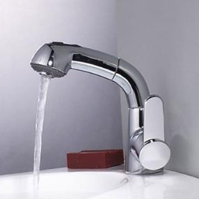 Contemporary Single Handle One Hole Centerset Pull-out Spray Bathroom Sink Faucet--Faucetsmall.com